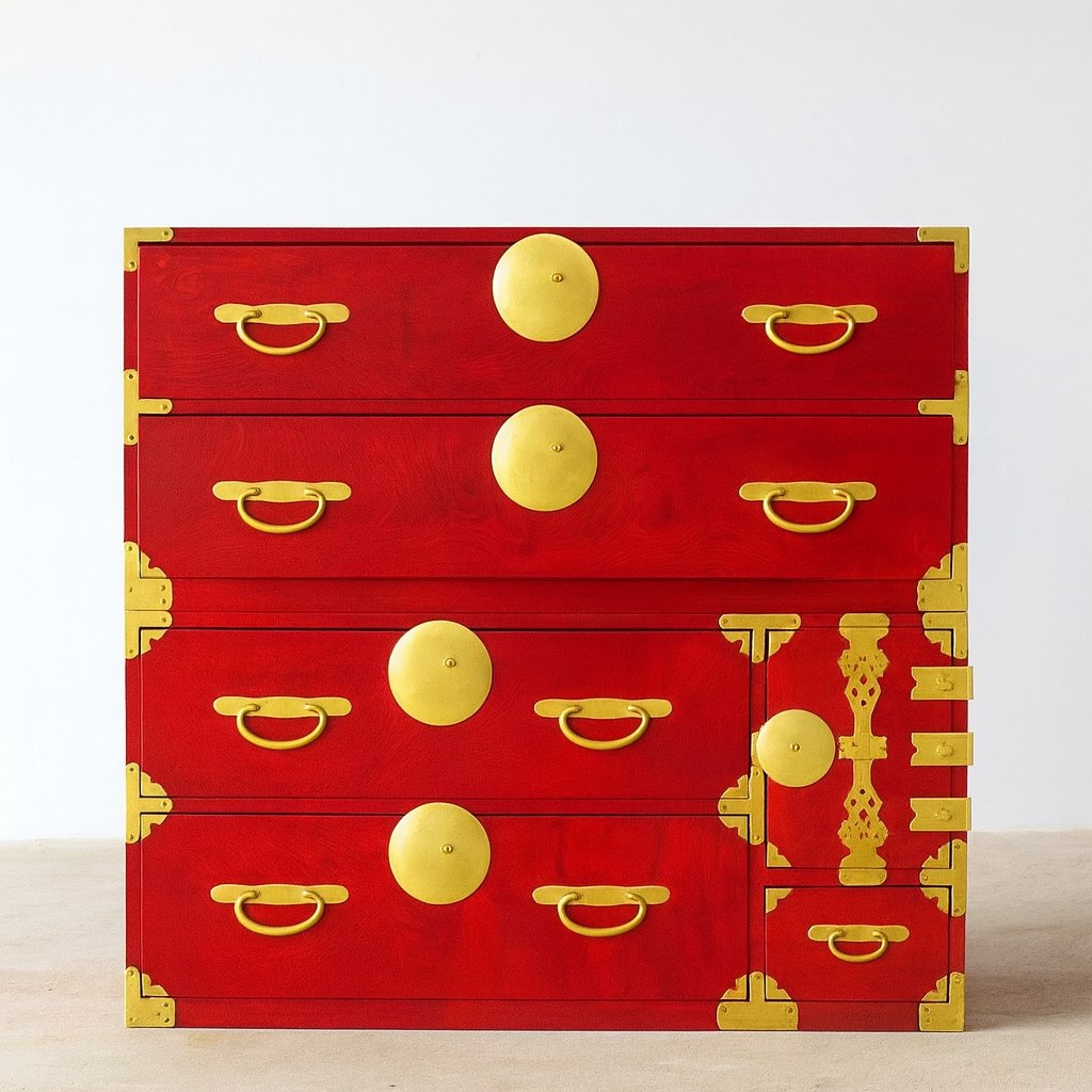 Red tansu cabinet